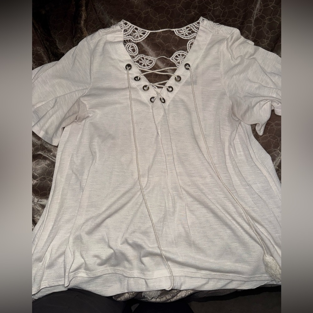 Women's Lace-Up White Top